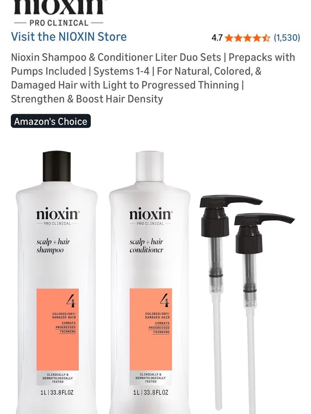 Nioxin Scalp + Hair Shampoo & Conditioner 4 Liter Duo — White with Peach Accent